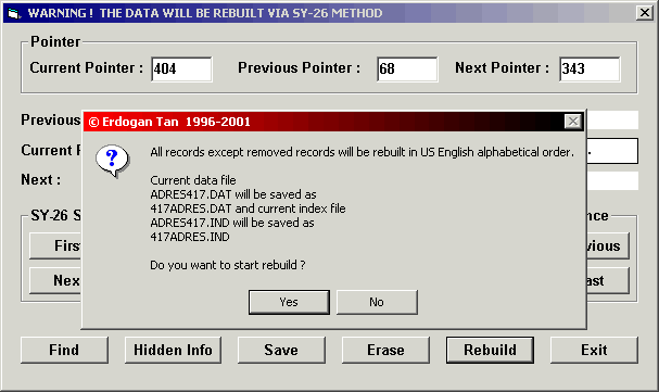 ADDRESS 417 Version 2.6 SERVICE Window