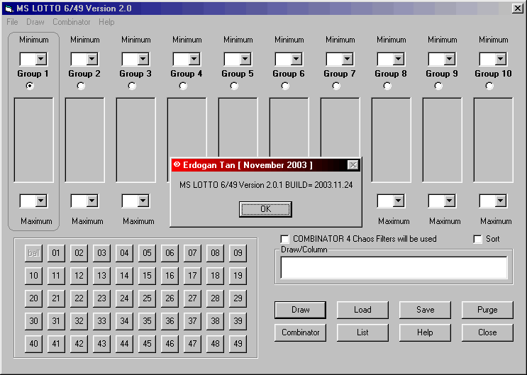 MS LOTTO 6/49 - COMBINATION GENERATOR PROGRAM MAIN FORM