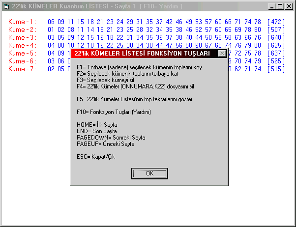 22'lik kmeler listesi ve listenin işlem seenekleri.