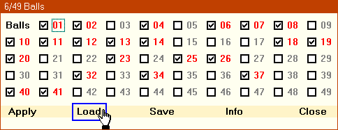 Ball Selection (Bag) Menu