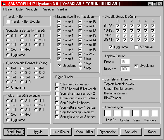 Filtering Options [ Obligations & Prohibitions Window ]